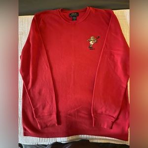Men’s Polo Ralph Lauren red waffle knit long sleeve shirt, size large, EUC